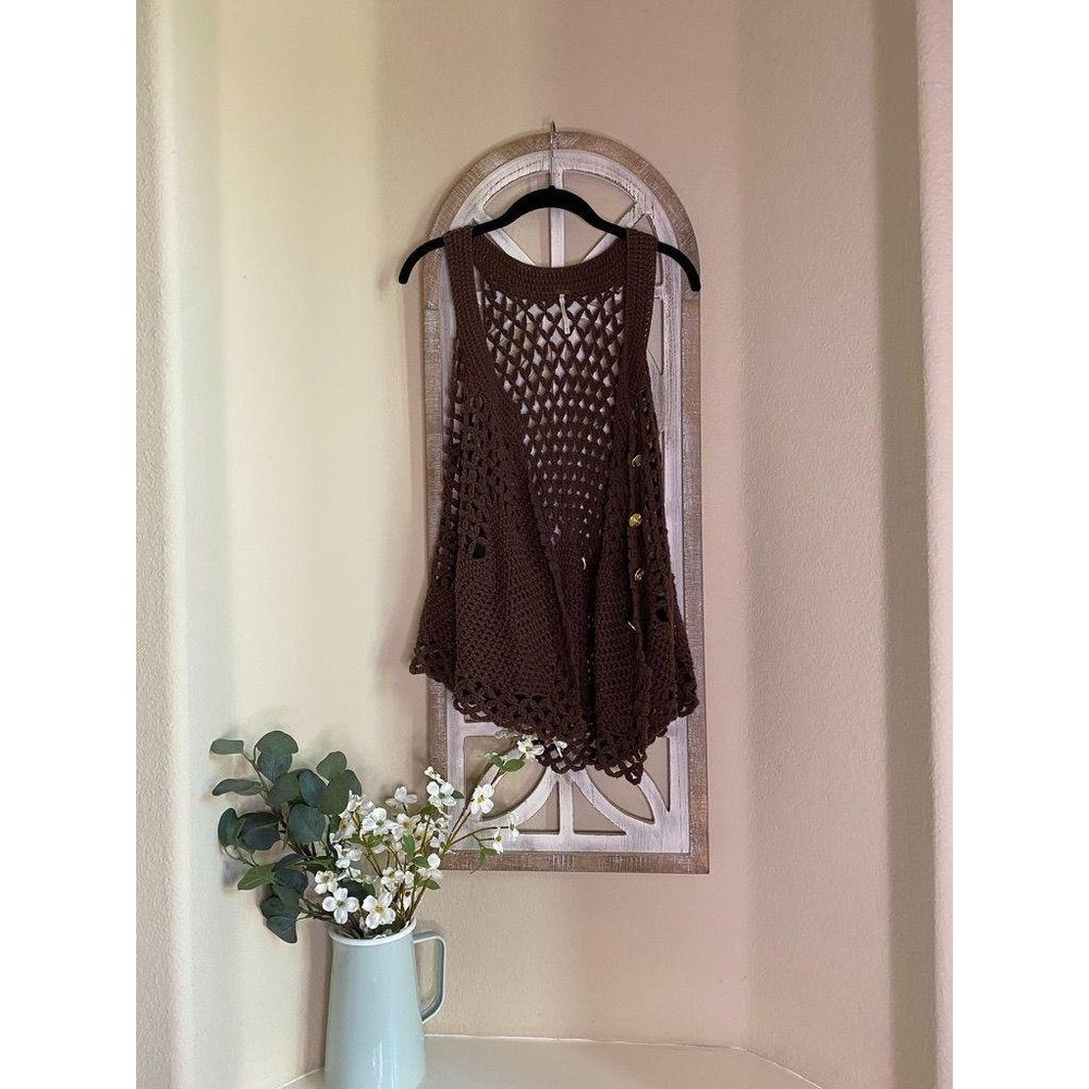 Free People	Vest		crochet vest	good	brown	xs